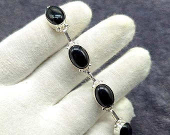 Black Spinel Bracelet | 925 Sterling Silver | Adjustable Bracelet | Chain Bracelet Jewelry | Natural Black Spinel Bracelet, Bracelet For Her