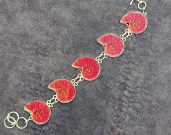 Natural Ammonite Fossil Bracelet, Solid 925 Sterling Silver Handmade Bracelet, Red Ammonite Bracelet, Antique Jewelry Bracelet, Gift For Her