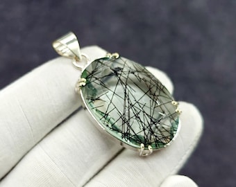 Ciondolo in quarzo rutilato naturale, ciondolo in argento sterling 925, tormalina nera, ciondolo in quarzo tormalato, regalo per amore