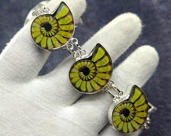 Ammonite Fossil Bracelet, Yellow Gemstone 925 Sterling Silver Antique Bracelet, Fossilized Ammonite Bracelet, Unique Bracelet, Gift For Love
