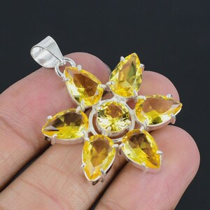 Citrine Gemstone Pendant Handmade Pendant 925 Sterling Silver Beautiful Flower Design Pendant Citrine Silver Necklace Gift For Best friend