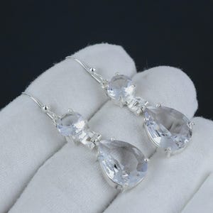 White Topaz Gemstone Handmade 925 Sterling Silver Earring, White Topaz Dangle Drop Silver Earring, Topaz Stylish Earring, Gift For Women