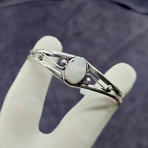 Rainbow Moonstone Bangle, 925 Sterling Silver Jewelry, Moonstone Bracelet, Gemstone Open Cuff Bangle, Adjustable Bracelet, Gift For Women