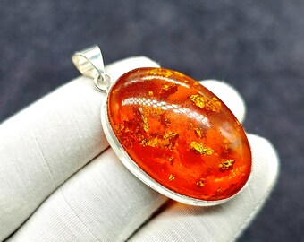 Baltic Amber Gemstone Handmade 925 Sterling Silver Pendant Baltic Amber Antique Style Pendant Baltic Amber Silver Pendant For Unisex Gifts