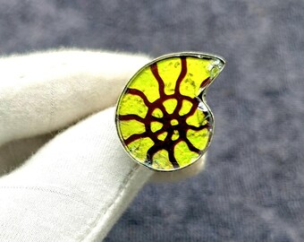 アンモナイト化石リング：ハンドメイド925スターリングシルバーの