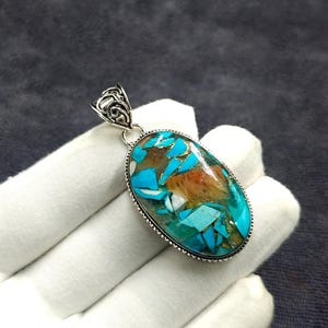 Copper Turquoise Pendant: Handcrafted Sterling Silver Gemstone Necklace
