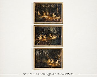Fairies Vintage SET of 3 Printable Wall Art, Witchy Moody Wall Art Gallery Wall Set, Dark Cottagecore, Girly Whimsical Art Girls Room Decor