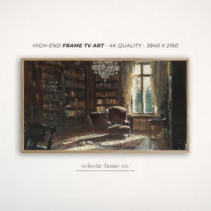 Frame TV Art Vintage Library Dark Academia Downloadable, Bookish Wall Art for The Frame TV, Jane Austen Book Decor, Moody Art Samsung Frame