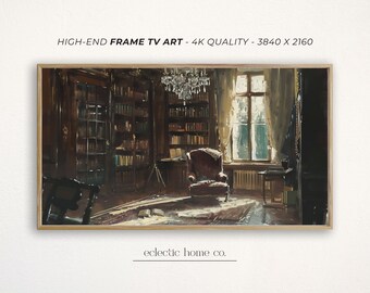 Frame TV Art Vintage Library Dark Academia Downloadable, Bookish Wall Art for The Frame TV, Jane Austen Book Decor, Moody Art Samsung Frame