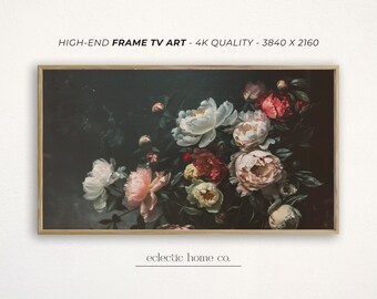 Vintage Frame TV Art Floral Moody Painting Downloadable Art, Dark Academia Art for The Frame TV, Elegant Victorian Floral Art Samsung Frame