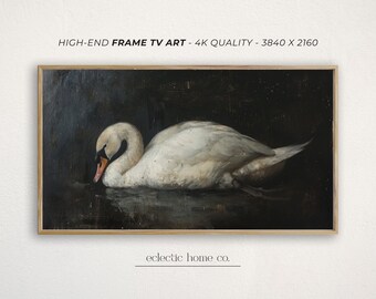 Frame TV Art Moody Vintage Painting Downloadable Art, Minimalist Swan Art for The Frame TV, Gothic Art Samsung Frame, Dark Cottagecore Decor