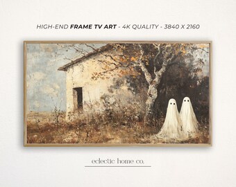 Samsung Frame TV Art Vintage Ghost Painting, Halloween Cottagecore Art for The Frame TV, Trendy Digital Wall Art Spooky TV Art Frame Fall