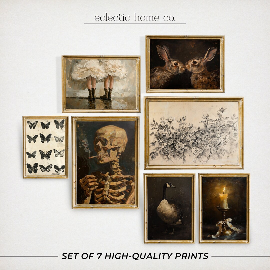 Vintage Moody Wall Art SET OF 7 Printable, Eclectic Neutral Gallery