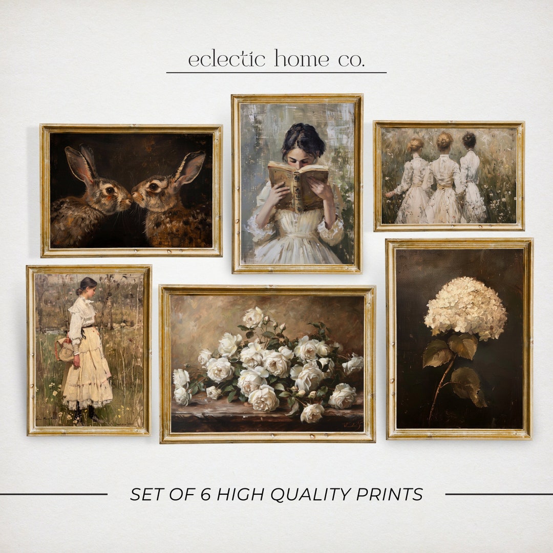 Vintage Neutral Wall Art SET OF 6 Printable, Country Cottage Gallery ...