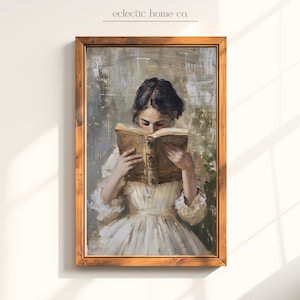 Vintage Bookish Woman Printable Wall Art, Light Academia Little Women, Victorian Aesthetic, Neutral Wall Art Downloadable Reading Nook Decor