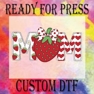 Mom Strawberry Ready To Press, Preppy Mama DTF Transfer, Strawberry Bow Heat Press DTF, Trendy Summer Mom DTF Prints, Pink Mama Dtf