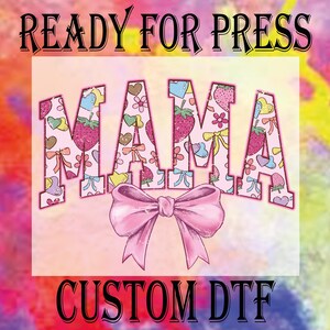 Mama Strawberry Ready To Press, Floral Spring Mama DTF Transfer, Gift For Mom Heat Press DTF, Varsity Font DTF Prints, Pink Mama Dtf