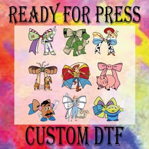 Coquette Toy Story Ready To Press, Watercolor Toy Magic Dtf Transfer, Toy Story Characters DTF Print, Disney Woody Jessie Buzz Alien Rex Dtf