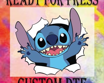 Stitch Dtf Transfer, Blue Monster Ready To Press, Animal Vacation Dtf Prints, Stitch Lover Gift Heat Press