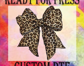 Leopard Coquette Bow Dtf Transfer, Cheetah Bow Girl Ready To Press