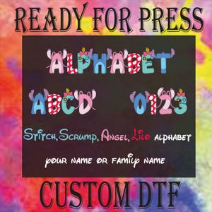 Stitch Dtf Transfer, Stitch Alphabet Ready To Press, Monster Alphabet Dtf Transfer, Aloha Doodle Letters & Numbers Dtf, Stitch Lilo Dtf