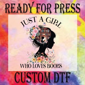 Book Lover DTF Transfer: Watercolor Girl Reading (Ready To Press)