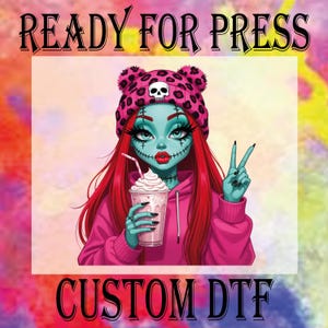 Zombie Girl DTF Transfer: Whimsical Halloween Heat Press Design