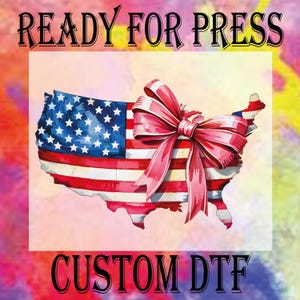 Floral USA Map Coquette Bow DTF Transfer: 4th of July Preppy Print