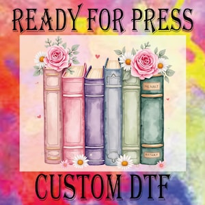 Floral Book Stack DTF Transfer: Watercolor Retro Design