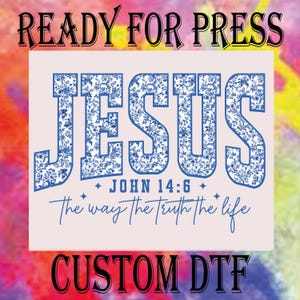 Floral Jesus DTF Transfer, Christian Heat Transfer, Ready To Press