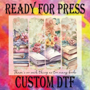 Flower Books DTF Transfer: Retro Book Lover Heat Press Design