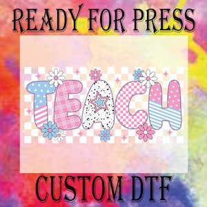 Preppy Teach Dtf, Cute Pastel Back to School Ready To Press, Retro Teacher Checkered Heat Press DTF Transfer, Back To School DTF Prints
