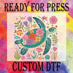 Sea Turtle Ready To Press, Nautical DTF Transfer, Retro Summer Heat Press DTF, Watercolor Boho Floral Turtle DTF Prints, Fisherman