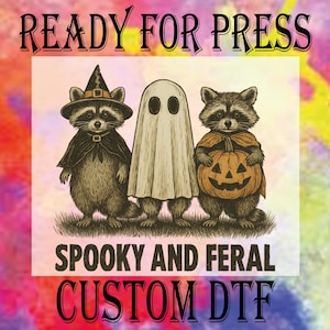Retro Halloween Raccoon DTF Transfer: Spooky Feral Ghost Heat Press