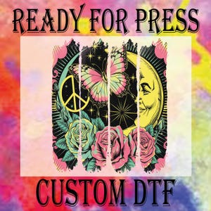 Vintage Floral Butterfly DTF Transfer: Celestial Boho Heat Press Design