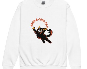 Youth crewneck sweatshirt cat have a nice day summer soft sport