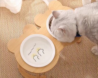 Elevated Ceramic Cat Bowl Set with Anti-Spill Design