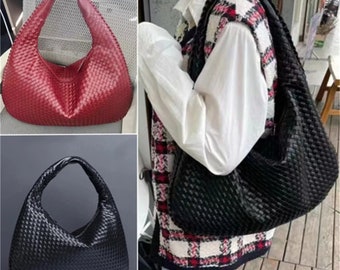 Women's Leather Dumpling Bag Woven Bag, Interwoven Leather Wallet Clutch, Vegan Leather Shoulder Bag, Gift for Her