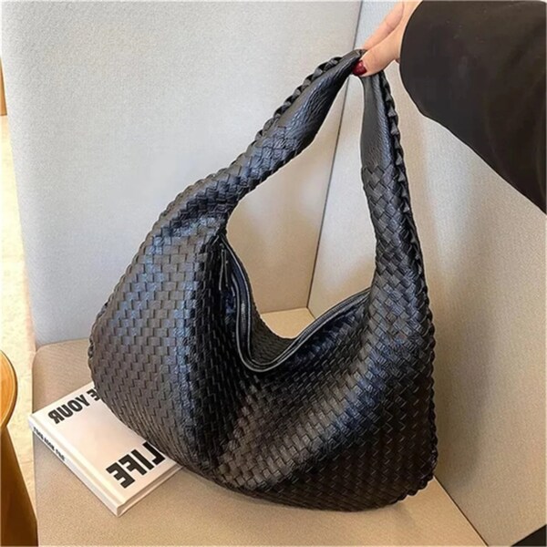 Grand portefeuille en cuir entrelacé, grand sac en cuir sardine, sac à bandoulière luxueux en tresse nouée, sac de créateur en cuir végétalien