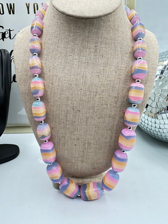 Cute Vintage chunky laminated pastel striped plast