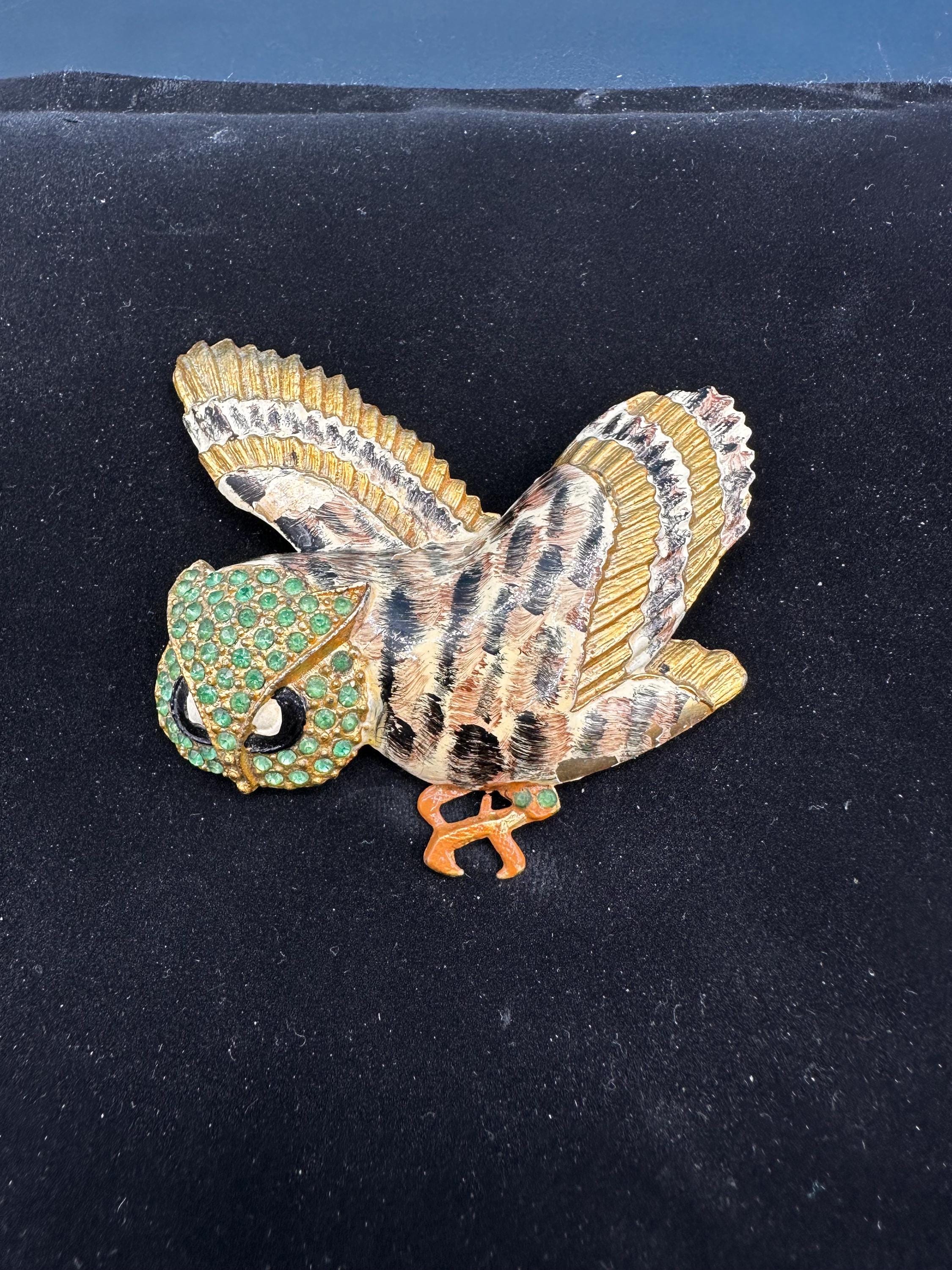 Unsigned Coro screech owl brooch by Coro designed by R. Geissman Circa 1930&rsquo;s. Book piece, har
