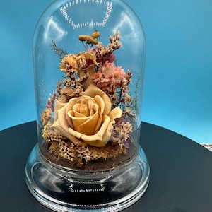 80s/90s Natural Expressions Dried Roses Glass Terrarium Dome, Boho Chic
