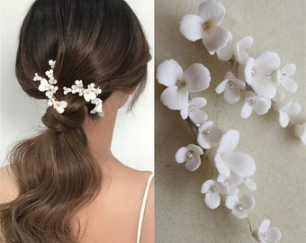 Delicate White Porcelain Flower Hairpin, Wedding Hair Accessory Bridal Hair Clip, Bridal White Floral Hair Barrette, Bridesmaid Hair Clip