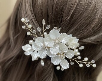 White shell petals handmade pearl hair accessories, crystal hair accessories, bridal headwear, wedding headwear,Gift