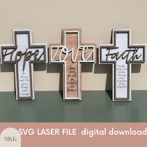 Arquivos SVG de decoração cruzada, decoração para casa, decoração de fé, esperança e amor, arquivos digitais cruzados, arquivos laser fáceis, decoração cristã, ideia de presente fácil