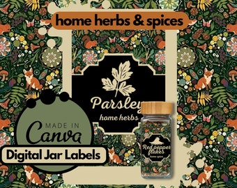 Spice label,  Printable kitchen jar labels, Digital labels, jar labels, Nature floral design labels, Pantry labels, Cottagecore