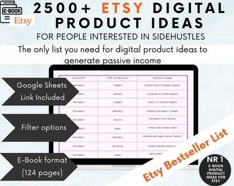 2500+ Digital Product ideas For Passive Income, Etsy Bestsellers Product Guide, What To Sell On Etsy, Small Business Plan Side Hustle eBook