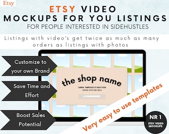 One Etsy Listing Video Mockup Canva Template Editable, Etsy Selling Products Video Template Customized, Etsy Sellers Help, Sell on Etsy