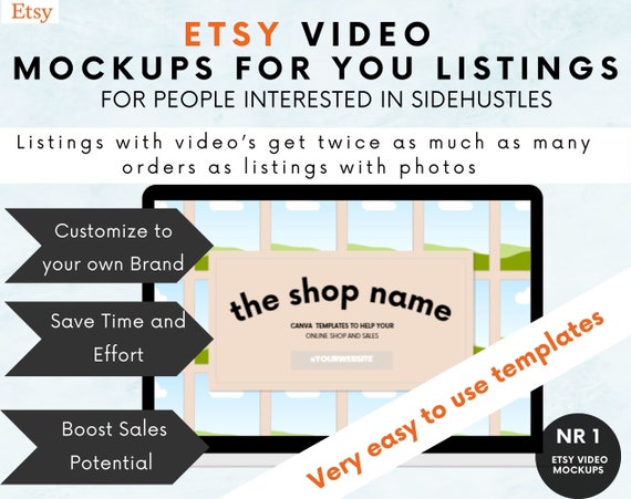 One Etsy Listing Video Mockup Canva Template Editable, Etsy Selling Products Video Template Customized, Etsy Sellers Help, Sell on Etsy