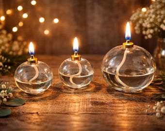 Lampada a olio in vetro borosilicato di alta qualità con inserto in ottone | fatta a mano | lampada da tavolo / luce d'atmosfera | pezzo unico di Lauscha